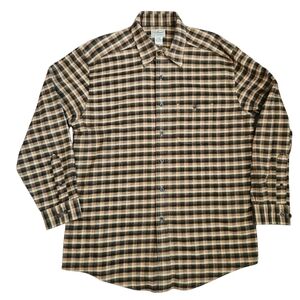 LL Bean Scotch Plaid Flannel Men’s Size Medium Regular Tan Brown 266842